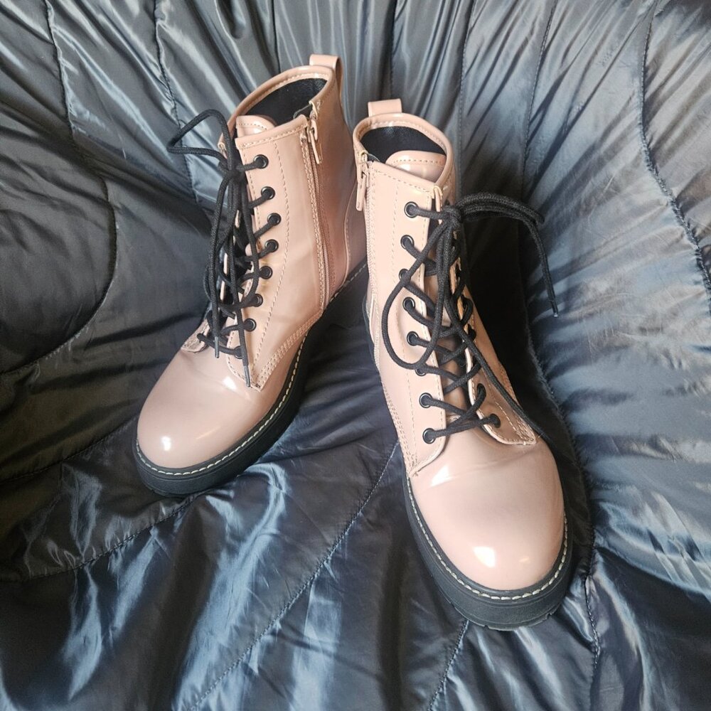 Madden Girl Rose/Pink Carra Booties 8.5M PU Lace-up & Zip